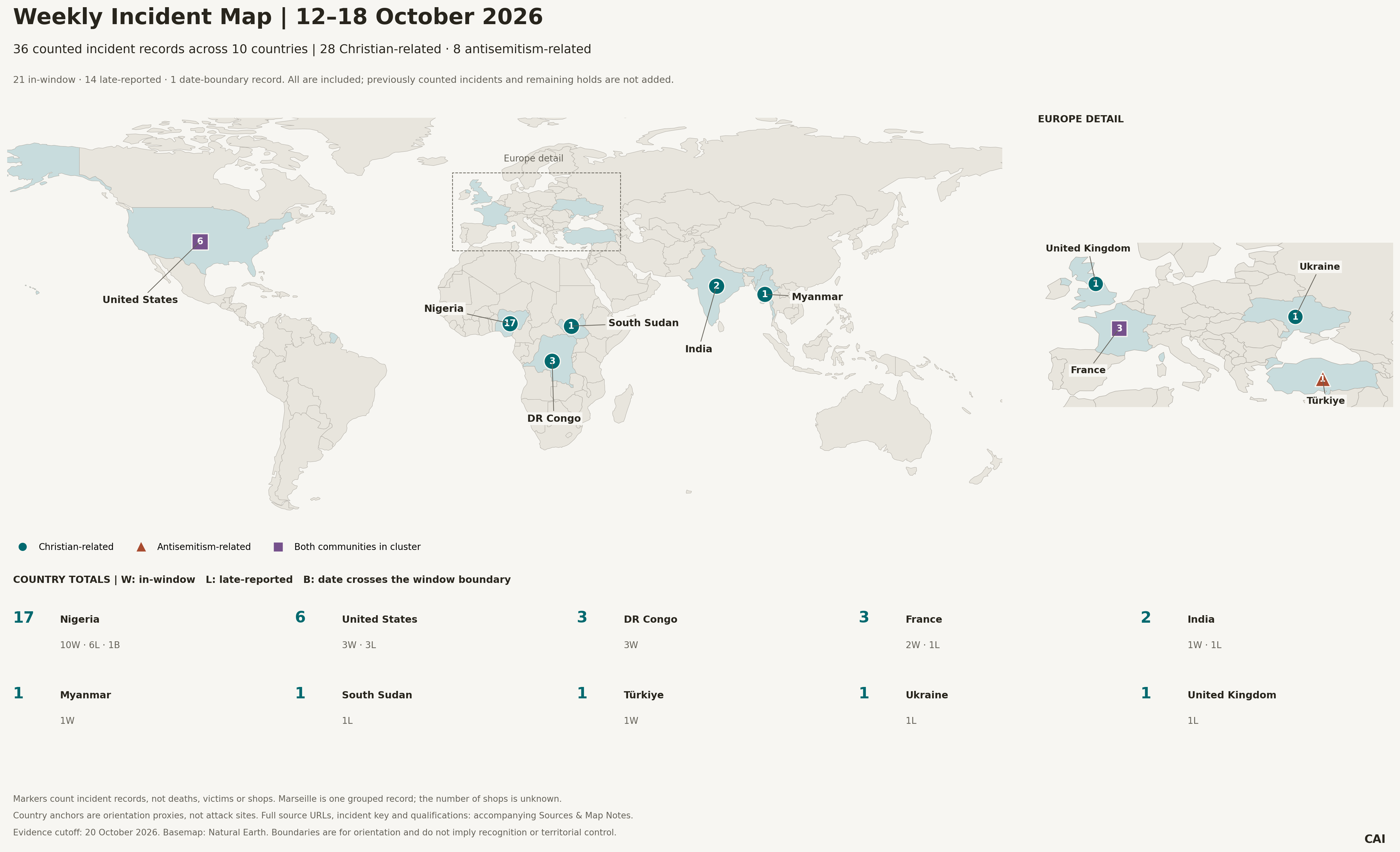 Worldwide overview: 12–18 October 2026